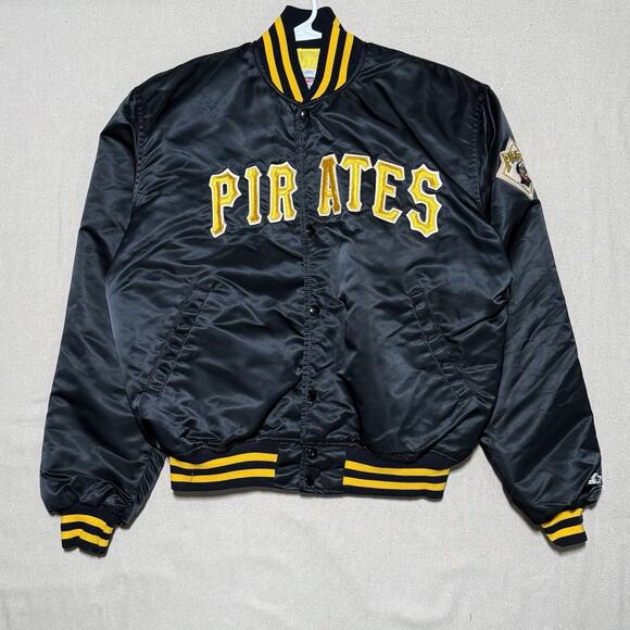Vintage STARTER Diamond Pittsburgh Pirates Satin Bomber Jacket Official MLB Sz L - Picture 2 of 8